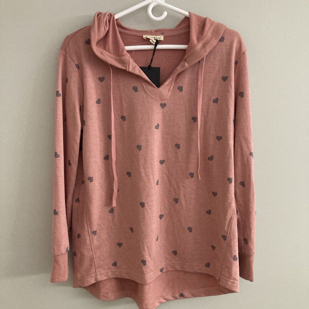 Jane & Delancey Women's Sweatshirt Pink Hearts Hooded Size Small NWT